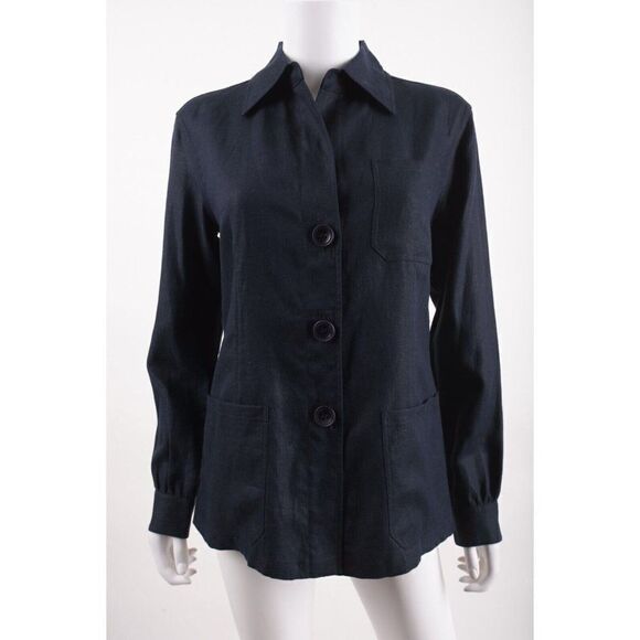 Lafayette 148 New York Tops - Lafayette 148 NY Womens Linen Shirt Blouse Blazer Jacket Sz 2 Navy Blue NWT